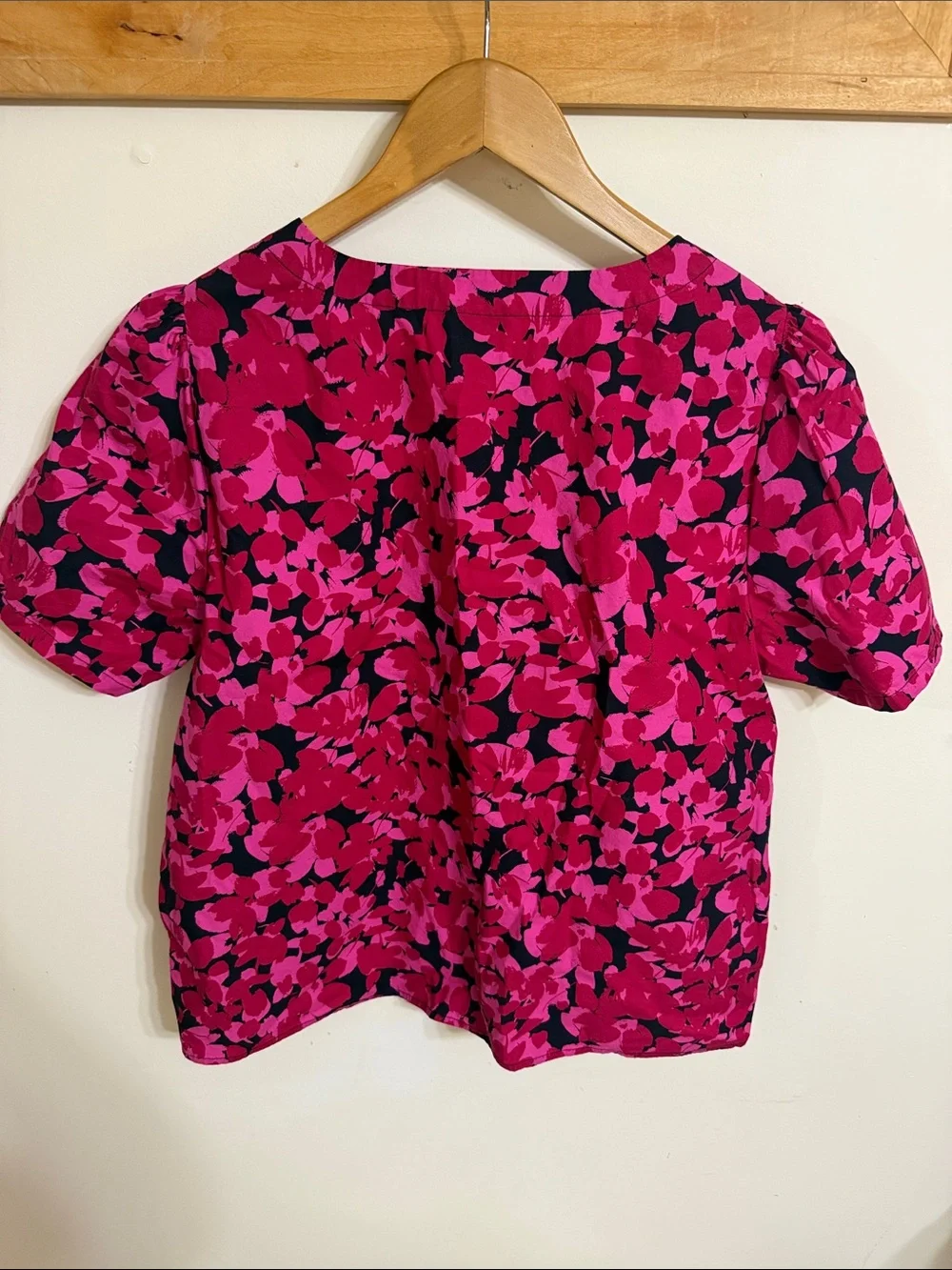 J. Crew Fuchsia and Black Floral Short Sleeve Blouse